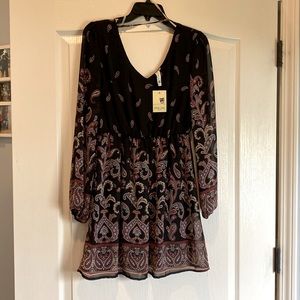Paisley on black boutique mini dress. Fully lined. NWT
